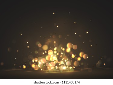 Golden lights. Background of bright glow bokeh.