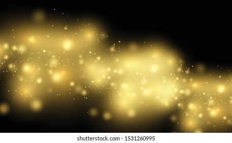 Golden Lights Background. Christmas Lights Concept.   Sparkling magical dust particles. Magic concept. Glitter Christmas Dust