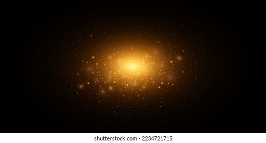 goldener heller Hintergrund. Weihnachtslichtkonzept. Vektorgrafik.Glühlichteffekt. Vektorgrafik. Weihnachtsblitz. Staub.