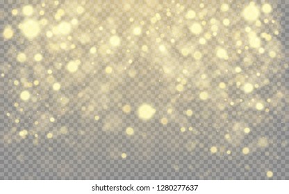 Golden lights effect isolated on transparent background. Glowing soft bokeh explosion