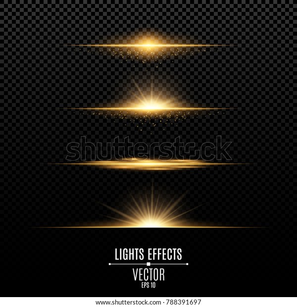 透明な背景に金色のライトエフェクト 明るい光と金色の輝き 金色の光 輝く線 ベクターイラスト のベクター画像素材 ロイヤリティフリー
