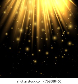 Golden Lights. Lighting Effect. Lighting Enhance your Design Work Look Modern. Shines from above black background. Abstract Image Flare. Motion Luxury Design. Vector Illustration on Black Background.