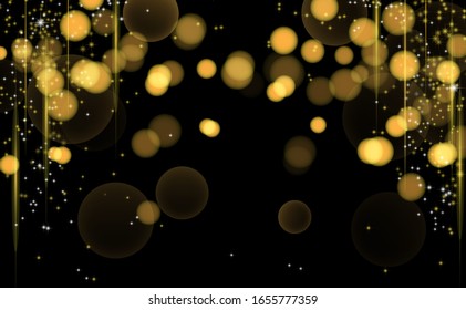 Golden lights on black background and white or silver Glitter and elegant for Christmas or new year. Abstract background with bokeh effect.