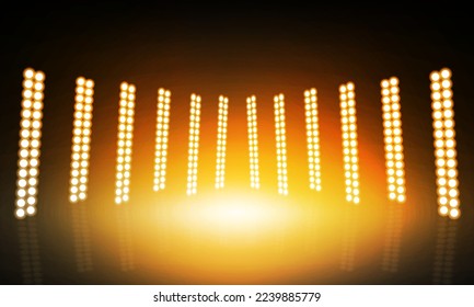 golden lights on the stage light floodlights vector design.