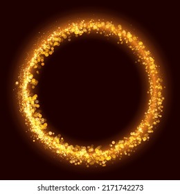 Golden Lights Ring Background. Christmas Lights Particles Concept. Holiday Frame Vector Illustration.
