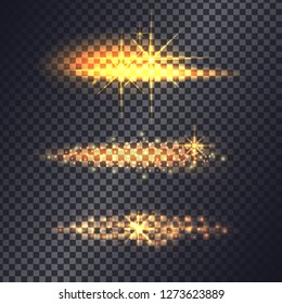 Golden Lights Set of light realistic effects on a transparent background