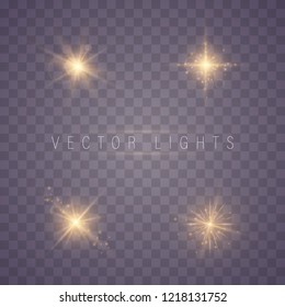 Golden lights sparkles isolated. Vector illustration of glowing lens flares and sparks.
Set of glowing stars. Vector illustration