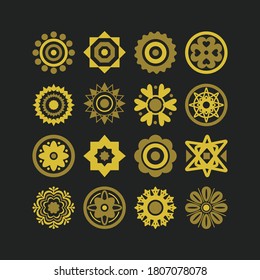 Golden like cute einzeln auf verschiedenen Stilen Blumenmotive Symbole auf schwarzem Hintergrund