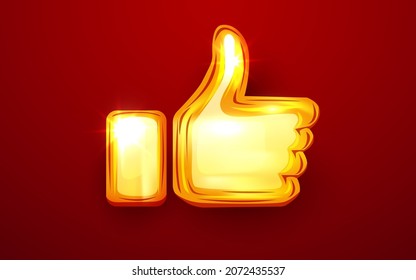 Golden like icon. Thumbs up approve symbol. Vector illustration