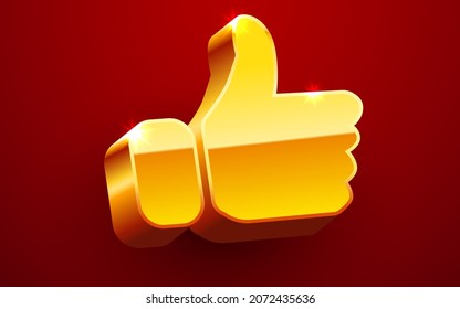 Golden like icon. Thumbs up approve symbol. Vector illustration