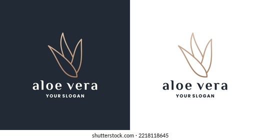 golden line art aloe vera logo design vector