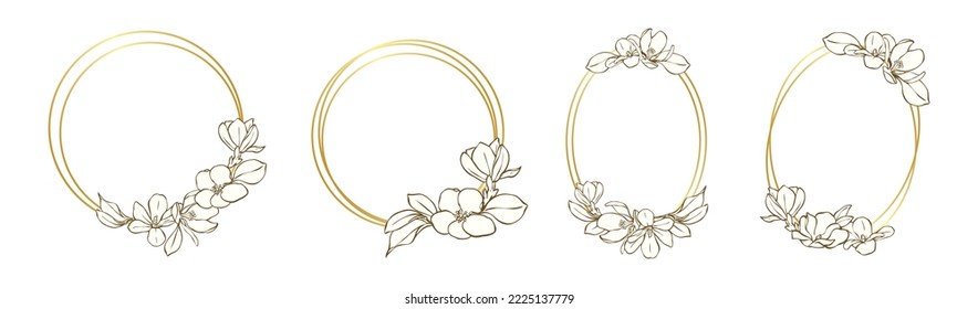 Golden line art flower and frames collection. This frames are perfect for wedding props, invitations card, scrapbooking or any creative your project.
