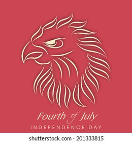 Golden line art illustration of national bird on red background for 4th of July, American Independence Day celebrations. 