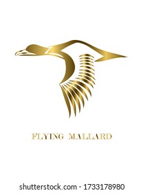 Golden line art vector logo of mallard that is flying.