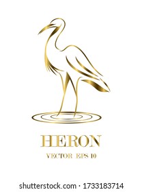 Golden line Art Vektor Logo von Heron, der steht.