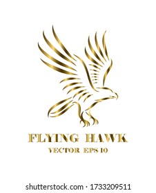 Golden line art vector logo of hawk that is flying.