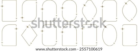 Golden line border frame collection. Linear decoration frame arches and border elements in minimal golden line. Line golden frame. Collection of vertical blank templates