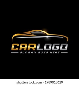 Golden Line Car Vector Logo Design