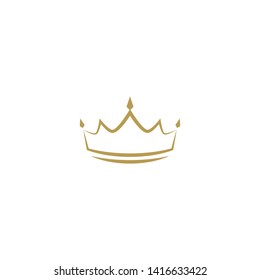 Golden line crown icon isolated on white. Royal, luxury, vip, first class sign. Winner award. Monarchy, authority, power symbol.  Vector simple illustration. 