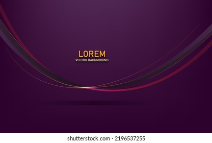 golden line and curve shape elements on purple luxury background with light effect decoration