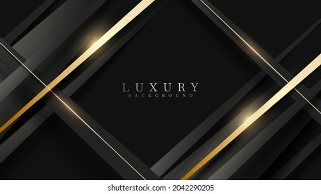 Golden line diagonal luxury overlap black, 3d style background, vector illustration scene design.