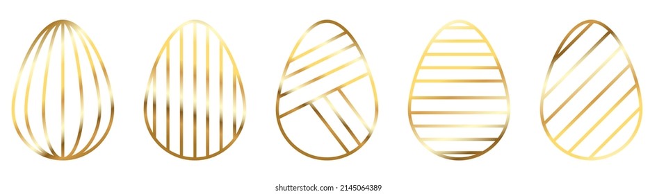 Golden line easter egg set. Vector illustration isolated on white background