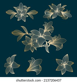 golden line flower vector illustration element. greeting document and post faram design elements 