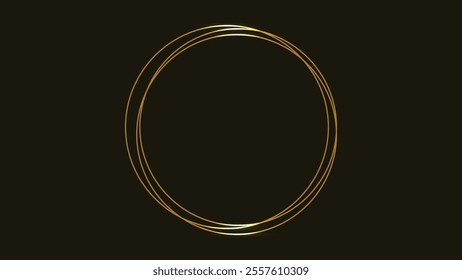 Golden line frame. Circle border. Line art. Gold. Isolated on black background. Vector illustration. Copy space. Elegance and sophistication. For photos, invitations, or art. A sleek, luxurious.
