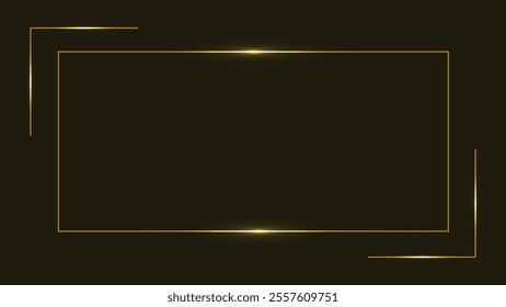 Golden line frame. Rectangle border. Line art. Gold. Isolated on black background. Vector illustration. Copy space. Elegance and sophistication. For photos, invitations, or art. A sleek, luxurious.