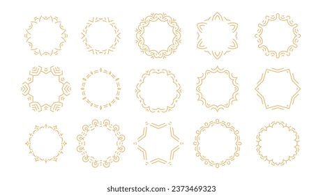 Golden line frames big set. Elegant round, circle and star shape borders collection for greeting card, invitation, product design. Vector illustration.