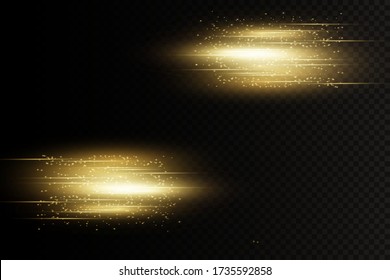 Golden line with light effects. Isolated on black transparent background. Vector illustration, eps 10.