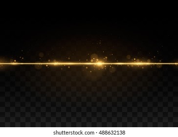 Golden line with light effects. Isolated on black transparent background. Vector illustration, eps 10.