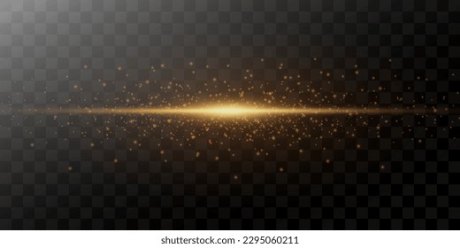
Golden line of light. Magic glow, particles of light, sparks. Luminous line. On a transparent background.