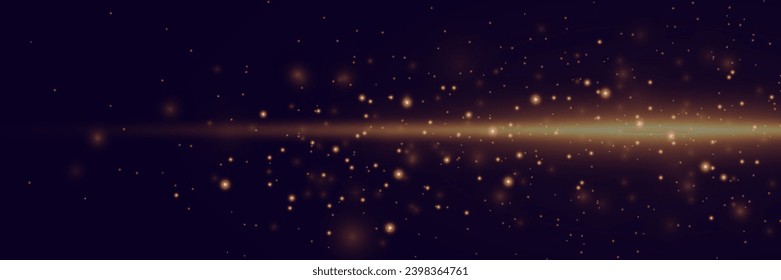 Golden line of light. Magic glow, particles of light, sparks. Glowing line png. Vector illustration.