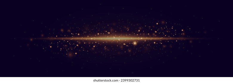 Golden line of light. Magic glow, particles of light, sparks. Glowing line png. Vector illustration.