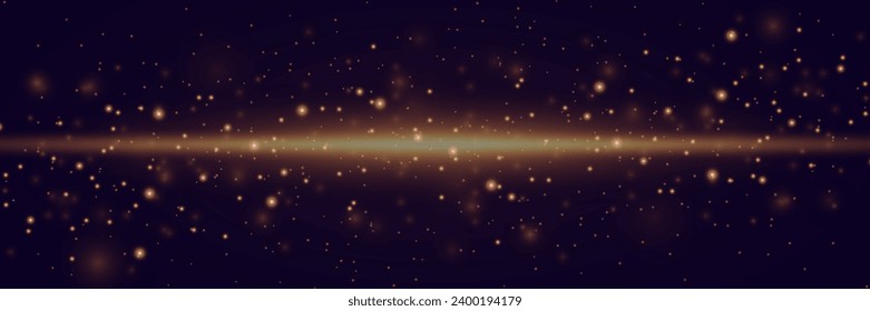 Golden line of light. Magic glow, particles of light, sparks. Glowing line png. Vector illustration.