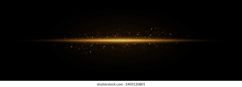 Golden line of light. Magic glow, particles of light, sparks. Glowing line png. Vector illustration.