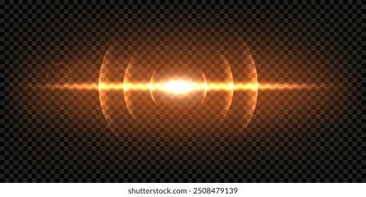 Golden line of light. Magic glow, horizontal flash. Glowing line png. Vector image.