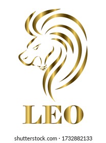 Golden line logo of lion head. It is sign of leo zodiac.