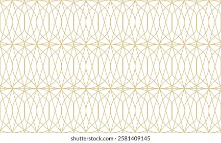 Golden line mosaic seamless pattern. Background in Arabic style. Elegant template for Ramadan. Print for textiles, packaging, wallpaper, design. Vector graphics