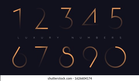 Golden line numbers vector font alphabet, modern minimal luxury flat design for your unique design elements ; logo, corporate identity, application, creative poster & more EPS