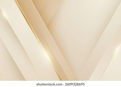 golden line on cream shade background, luxury realistic concept, 3d paper cut style, vector illustration for design