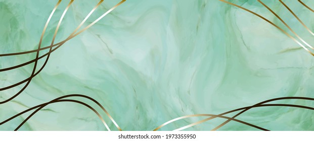 The golden line on green marble vector wallpaper, packaging, premium card. Jade texture illustration.