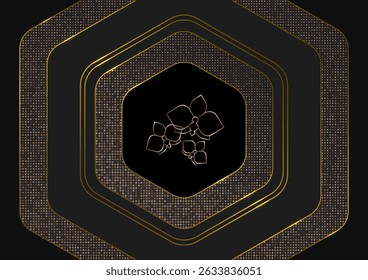 Golden line of orchid in hexagon and gold dots background.