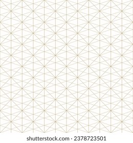 Golden line pattern. Vector geometric seamless texture with delicate grid, thin lines, squares, diamonds, triangles. Abstract white and gold background. Art deco style ornament. Subtle repeat design
