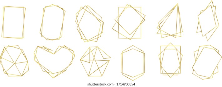 GOLDEN LINE POLYGON. COLLECTION OF FRAME. GRAPHIC ELEMENTS