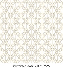 Golden line seamless pattern. Vector geometric texture with delicate grid, thin lines, diamonds, squares, triangles. Abstract gold and white graphic background. Art deco ornament. Subtle repeat design