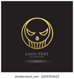 Golden Line Skull Logo. Symbol and Icon Vector Template