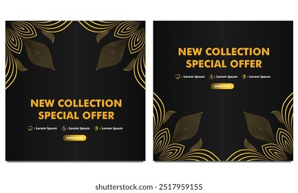 golden line social media post template design
 