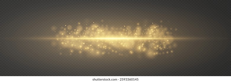 Golden line and sparkle light effect, neon beam effect.
